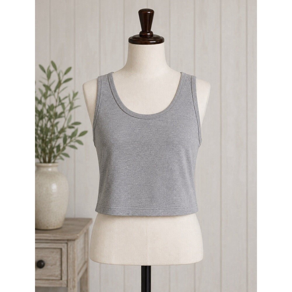 LAT Sportswear Gray Crop Tank Top Large Made USA Cotton Blend Sleeveless